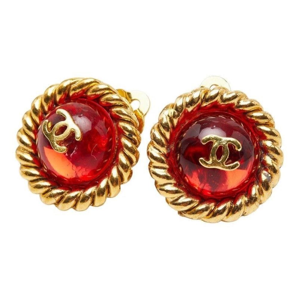 Chanel CC Logo Gripoix Plated Glass Earrings Gold